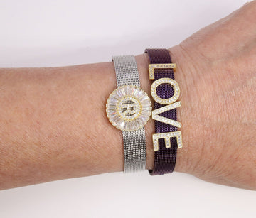 Initial Charm Bracelet, CZ Micro Pave Personalized Gold Slide Bracelets, Adjustable Straps 8 Colors